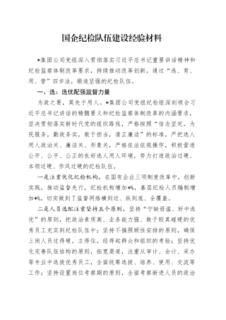 国企纪检队伍建设经验材料