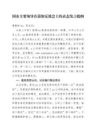 国企主要领导在巡察反馈会上的表态发言（公司）