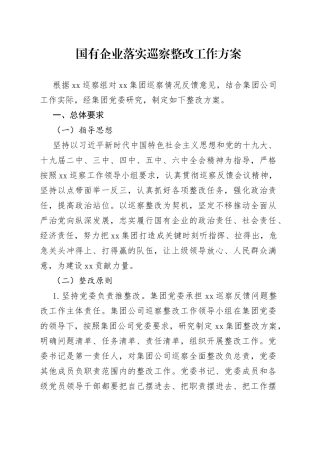 国有企业落实巡察整改工作方案