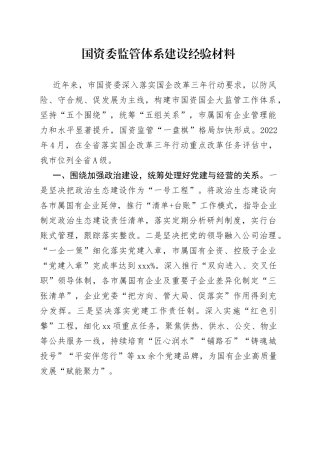 国资委监管体系建设经验材料