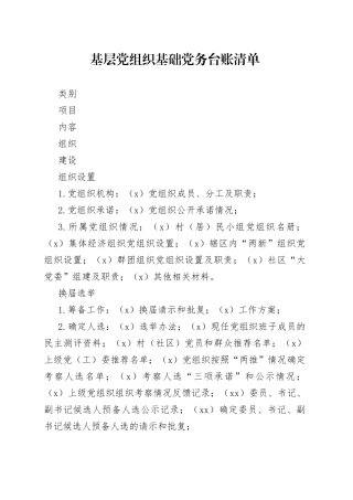 基层党组织基础党务台账清单