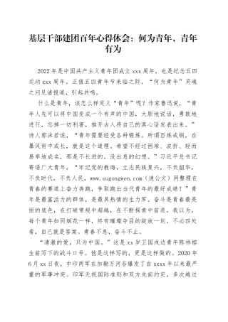 基层干部建团百年心得体会：何为青年，青年有为