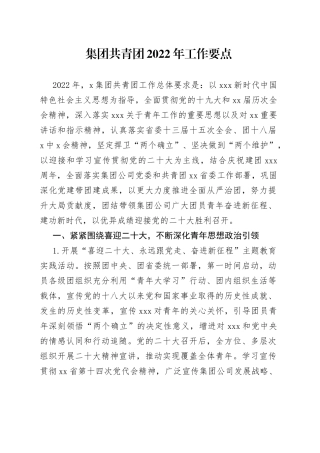集团共青团2022年工作要点