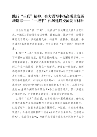 践行“三真”精神奋力谱写中扬高质量发展新篇章“一把手”作风建设交流发言材料
