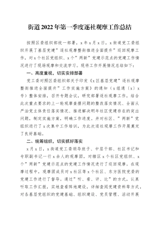 街道2022年第一季度逐社观摩工作总结