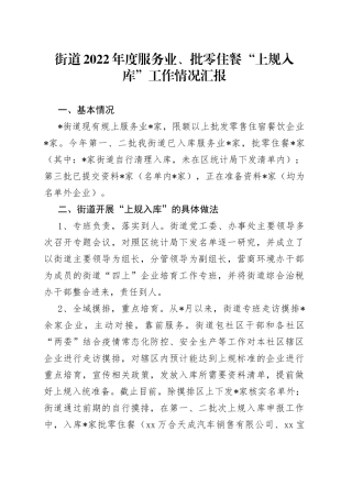 街道2022年度服务业、批零住餐“上规入库”工作情况汇报