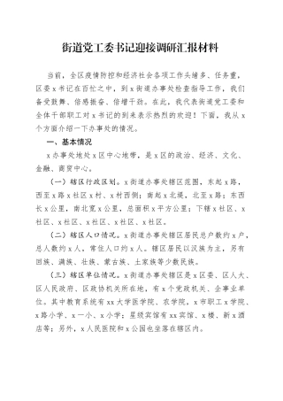 街道党工委书记迎接调研汇报材料