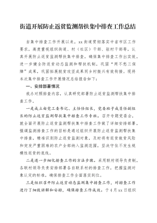 街道开展防止返贫监测帮扶集中排查工作总结（1）