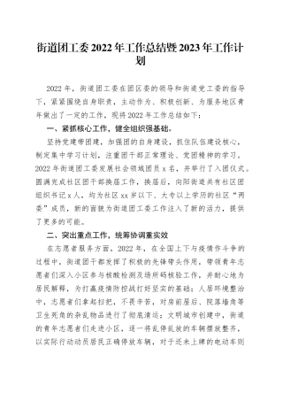 街道团工委2022年工作总结暨2023年工作计划