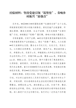 经验材料：坚持党建引领“筑堡垒”，奏响乡村振兴“最强音”