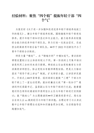 经验材料：聚焦“四个精”提振年轻干部“四个气”