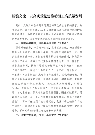经验交流：以高质量党建推动组工高质量发展（1）