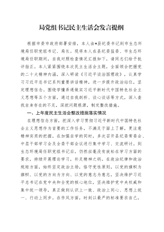 局党组书记民主生活会发言提纲