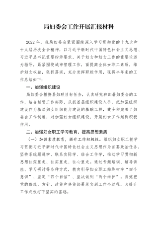 局妇委会工作开展汇报材料