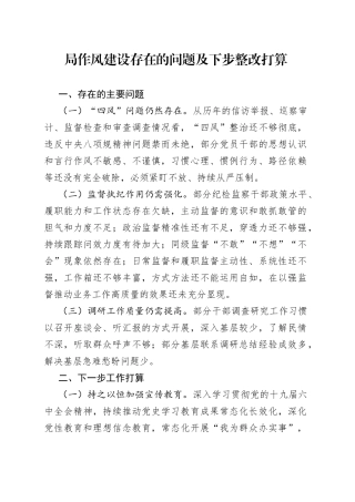 局作风建设存在的问题及下步整改打算