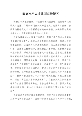 聚高水平人才建国家级新区