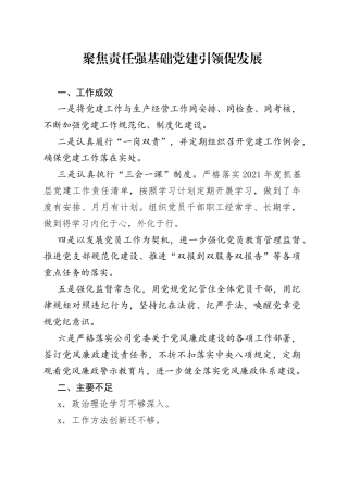 聚焦责任强基础党建引领促发展