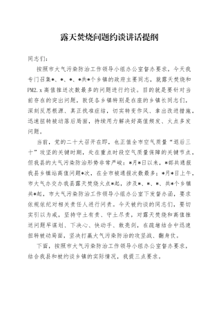 露天焚烧问题约谈讲话提纲