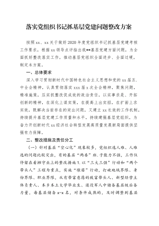 落实党组织书记抓基层党建问题整改方案