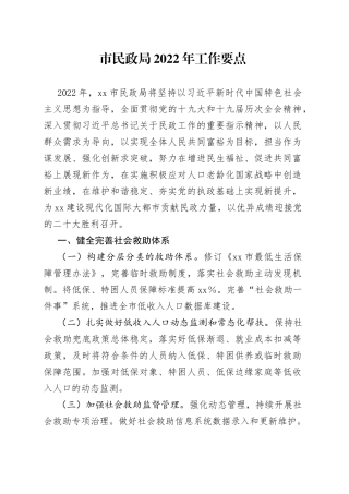 民政局2022年工作要点