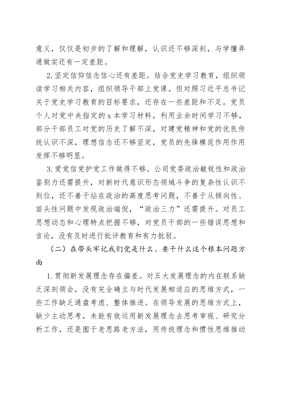 某国企党委班子年末专题民主生活会对照检查材料（五个带头）_第2页