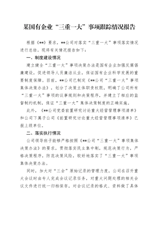 某国有企业“三重一大”事项跟踪情况报告