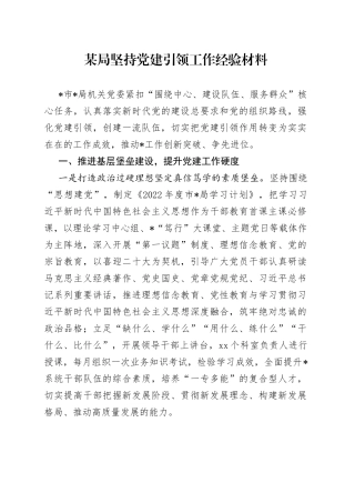 某局坚持党建引领工作经验材料