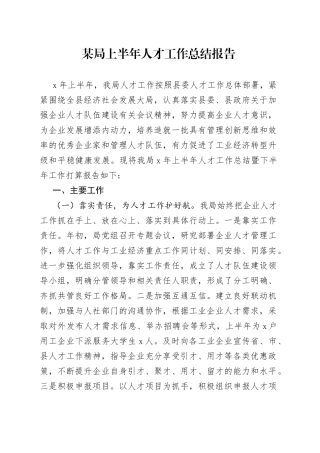 某局上半年人才工作总结报告
