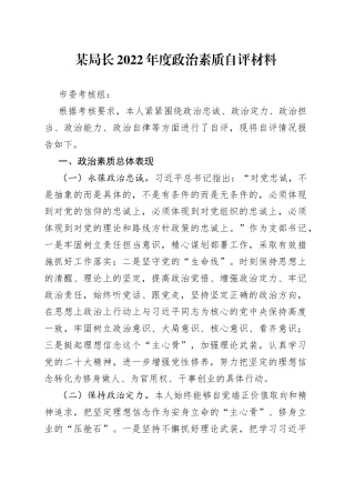 某局长2022年度政治素质自评材料