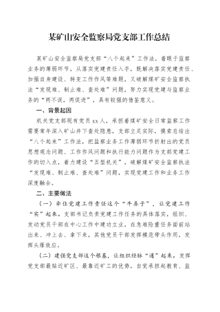 某矿山安全监察局党支部工作总结