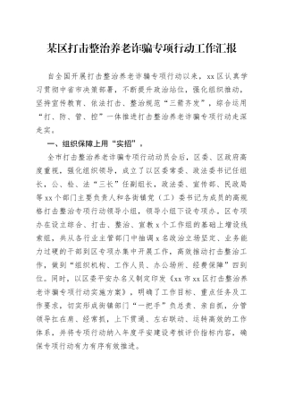 某区打击整治养老诈骗专项行动工作汇报
