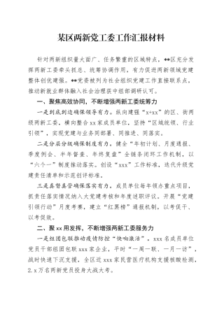 某区两新党工委工作汇报材料