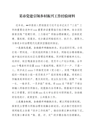 某市党建引领乡村振兴工作经验材料