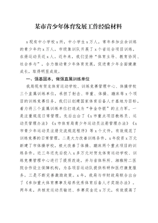 某市青少年体育发展工作经验材料