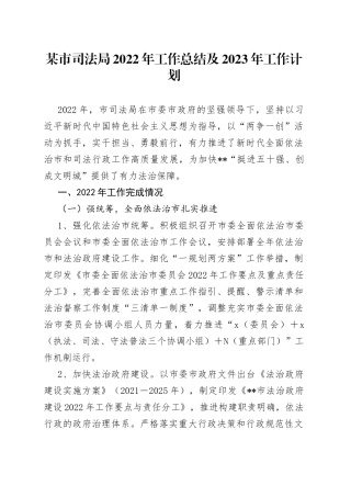 某市司法局2022年工作总结及2023年工作计划