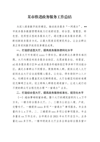 某市推进政务服务工作总结