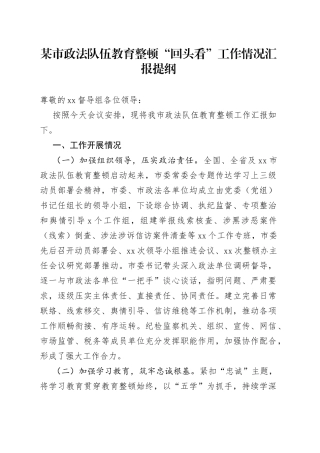 某市政法队伍教育整顿“回头看”工作情况汇报提纲