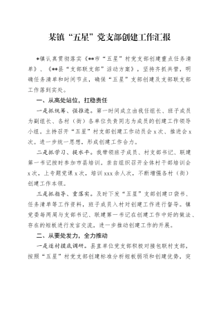 某镇“五星”党支部创建工作汇报
