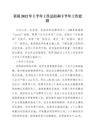 某镇2022年上半年工作总结和下半年工作思路