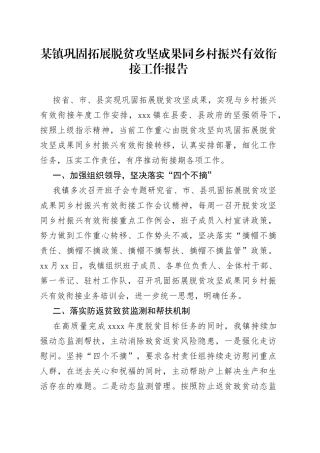 某镇巩固拓展脱贫攻坚成果同乡村振兴有效衔接工作报告