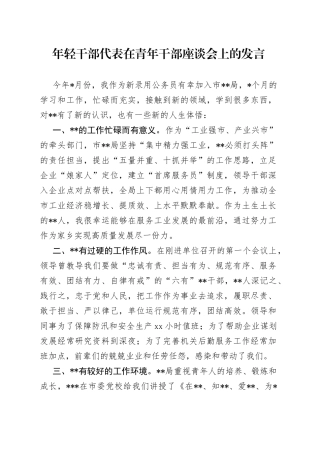 年轻干部代表在青年干部座谈会上的发言