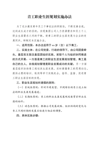 青工职业生涯规划实施办法