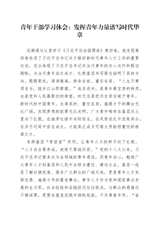 青年干部学习体会：发挥青年力量谱写时代华章