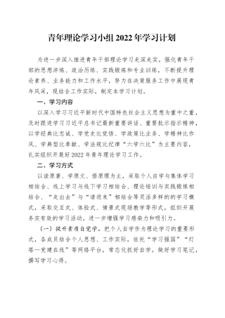 青年理论学习小组2022年学习计划