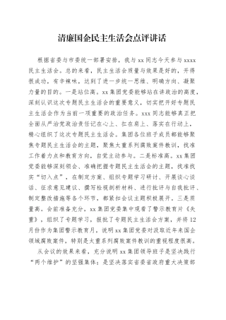 清廉国企民主生活会点评讲话