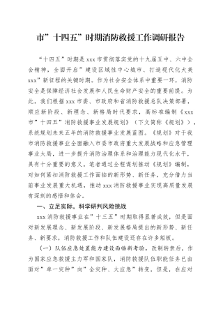 市”十四五”时期消防救援工作调研报告