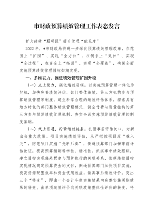 市财政预算绩效管理工作表态发言