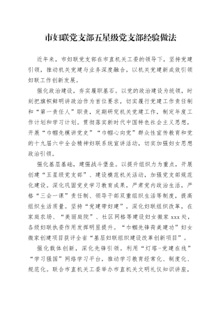 市妇联党支部五星级党支部经验做法