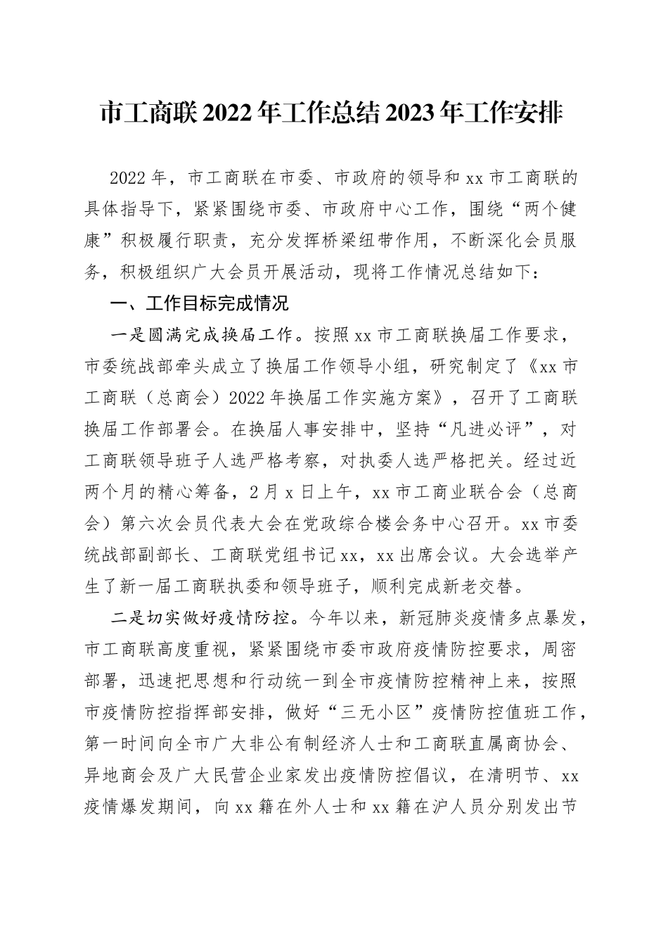 市工商联2022年工作总结2023年工作安排_第1页