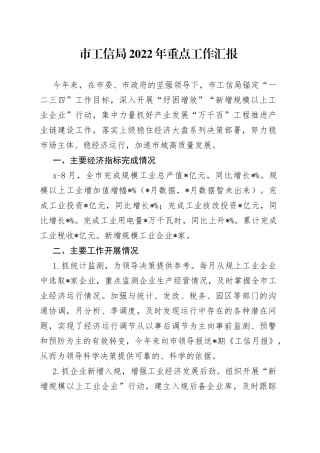 市工信局2022年重点工作汇报